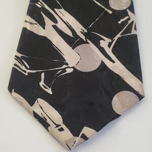 Giovanni Scarpa Tie & Handkerchief White Black Abstract #62R